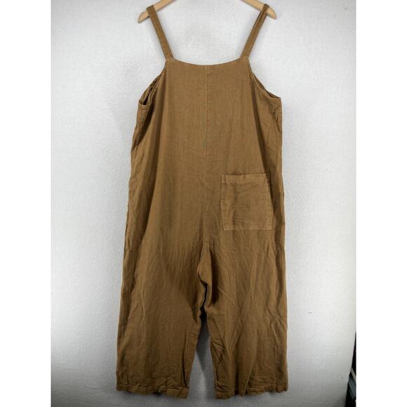 UNIVERSAL THREAD Overalls M Utility Cropped Jumpsuit Relaxed Linen Blend Brown - Picture 2 of 12